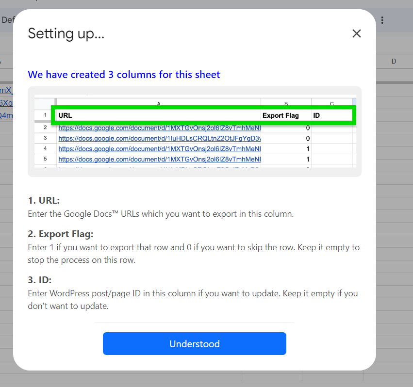 Set-up the bulk export function