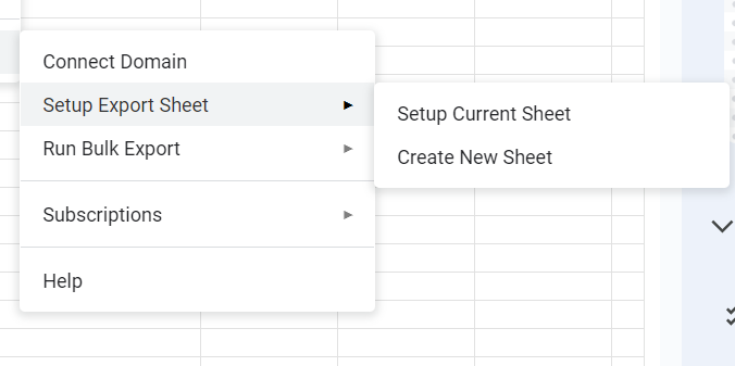 Setup Export Sheet