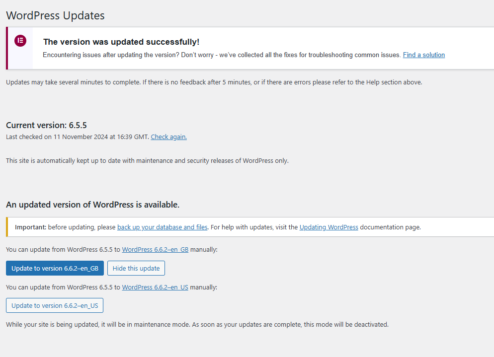 Update or reinstall WordPress files