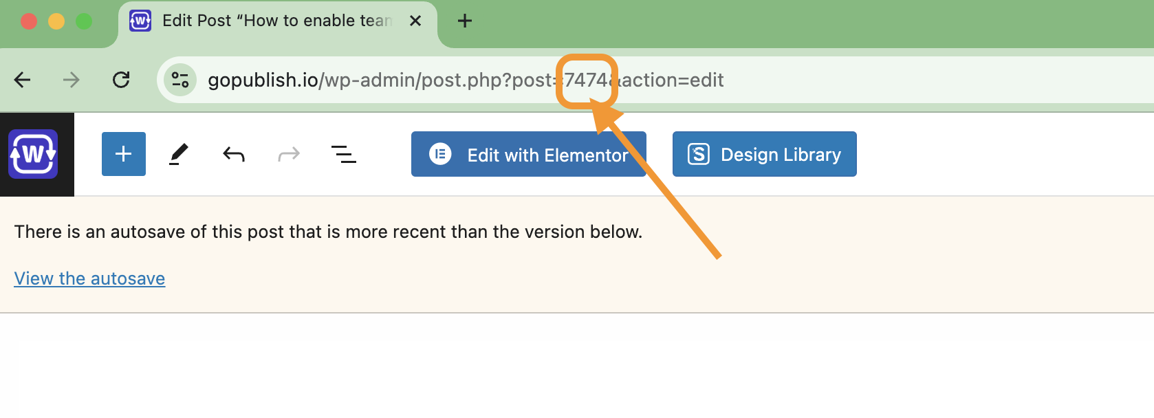 Screenshot of webpage highlighting post ID to import posts from WordPress to Google Docs