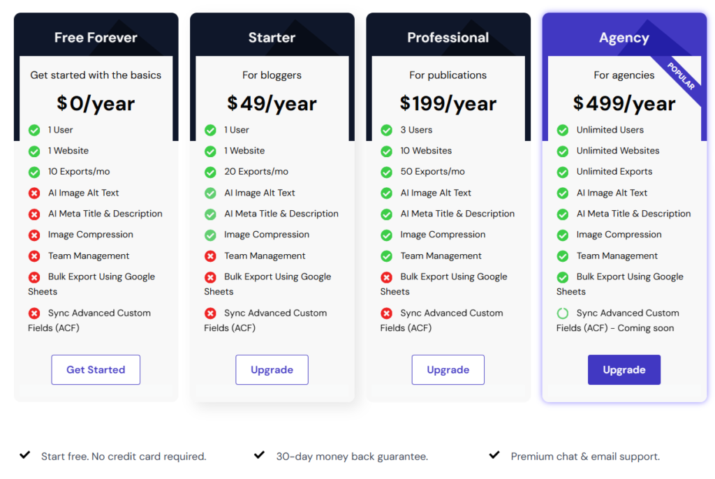 Pricing plans comparison for a Tenwrite alternative service